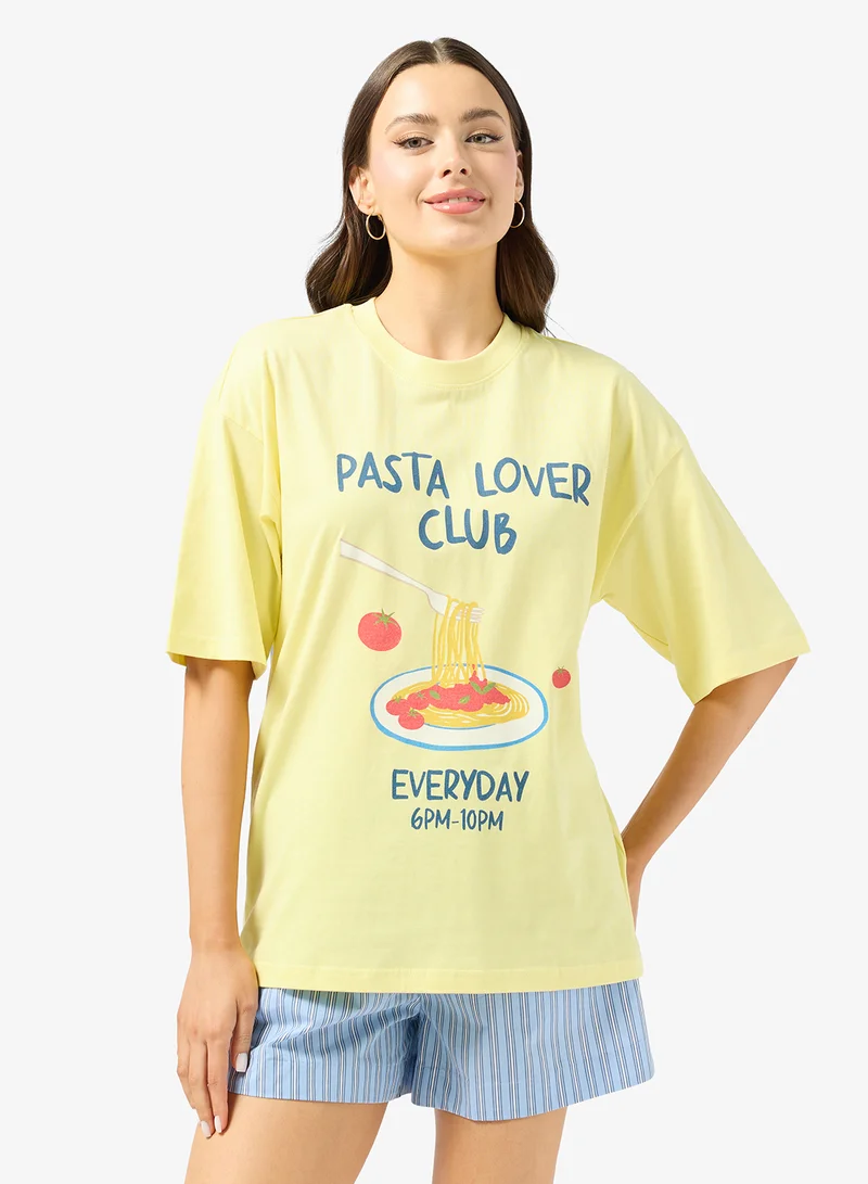 جينجر Cotton Oversize Travel Graphic T-shirt